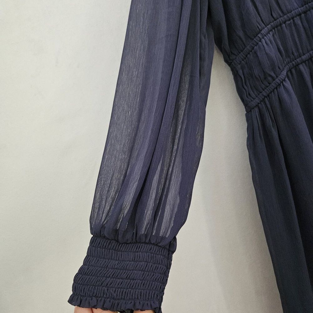 Old Navy Waist Defined Smocked Tie Front Maxi Chiffon Dress Navy Blue Sz XL NWOT - Picture 6 of 14